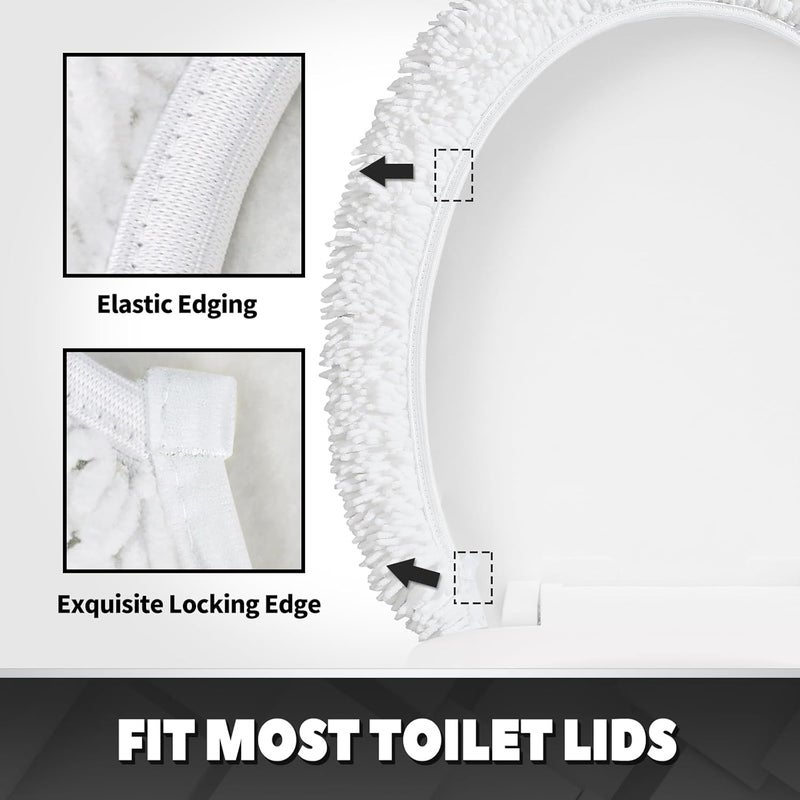 TREETONE Shaggy Chenille Bathroom Toilet Lid Cover, Ultra Soft Plush Seat Covers, Fluffy Absorbent, 19x21 Inches, Standard Toilet Lids for Bathroom Machine Wash & Dry, White - Image 3